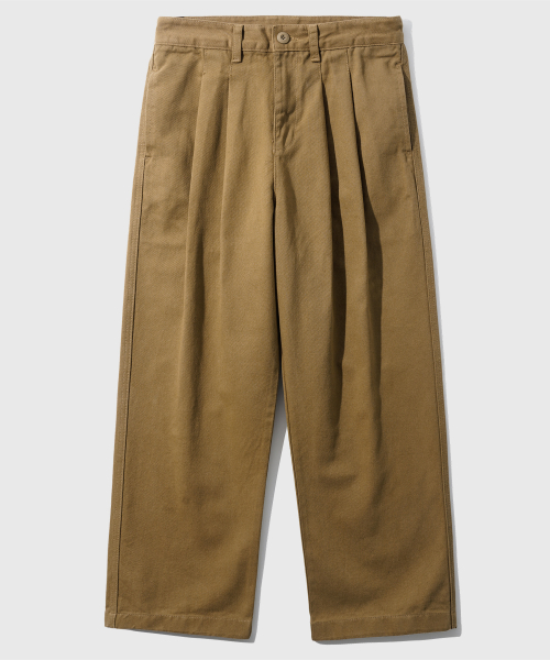Saturn Two Tuck Wide Twill Pants Deepbeige KJLP2606