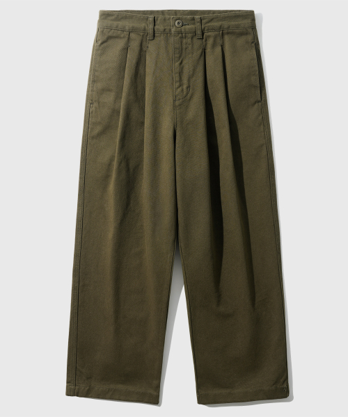 Saturn Two Tuck Wide Twill Pants Khaki KJLP2606