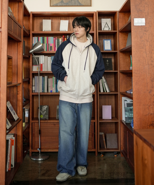 Nova Overfit Raglan Hood Zip Up Navy SOHD2608