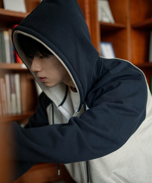 Nova Overfit Raglan Hood Zip Up Navy SOHD2608