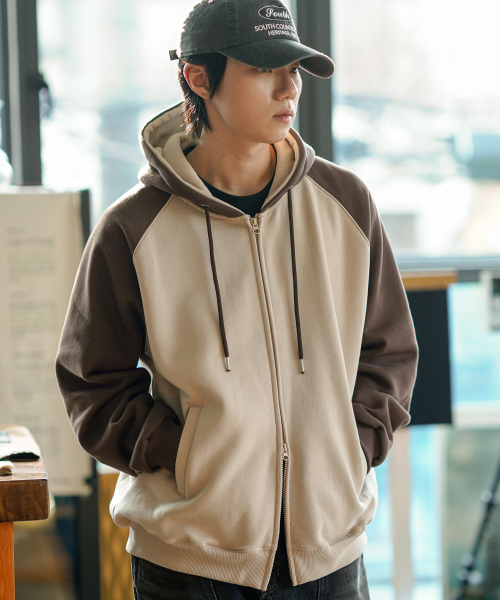 Nova Overfit Raglan Hood Zip Up Brown SOHD2608