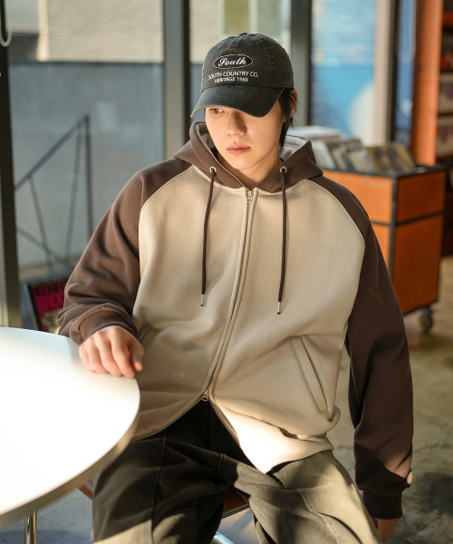 Nova Overfit Raglan Hood Zip Up Brown SOHD2608