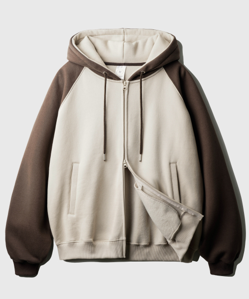 Nova Overfit Raglan Hood Zip Up Brown SOHD2608