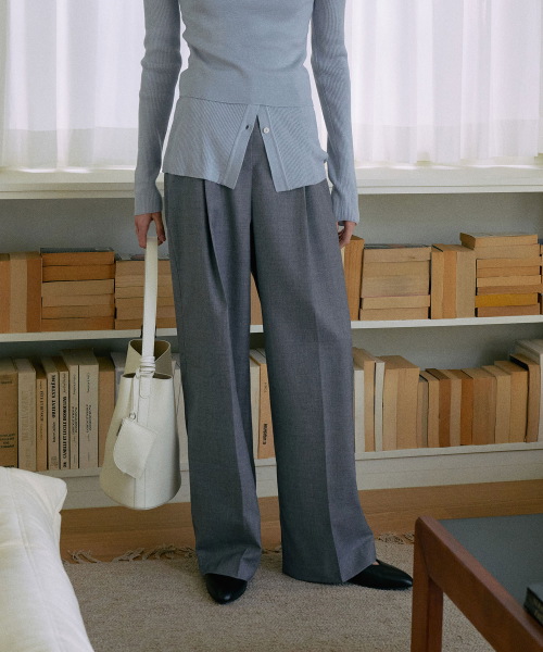 One-Tuck Wide Slacks[LMBESPPT5503]-Gray