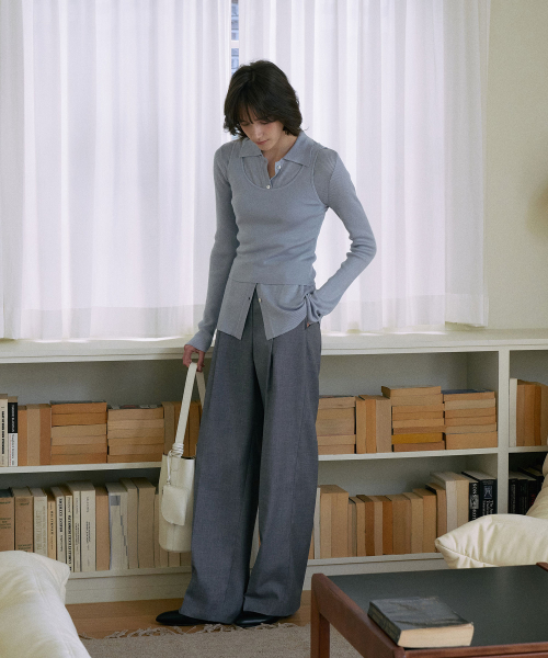 One-Tuck Wide Slacks[LMBESPPT5503]-Gray