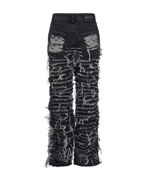 Extreme Washed Crack Denim Pants_[Black]