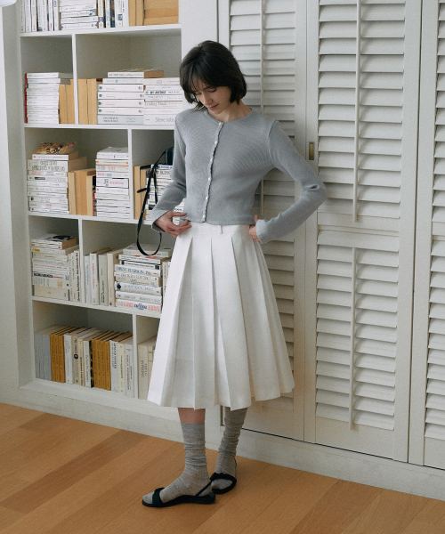 Cotton Pleats Midi Skirt[LMBESPSK5408]-Off-White