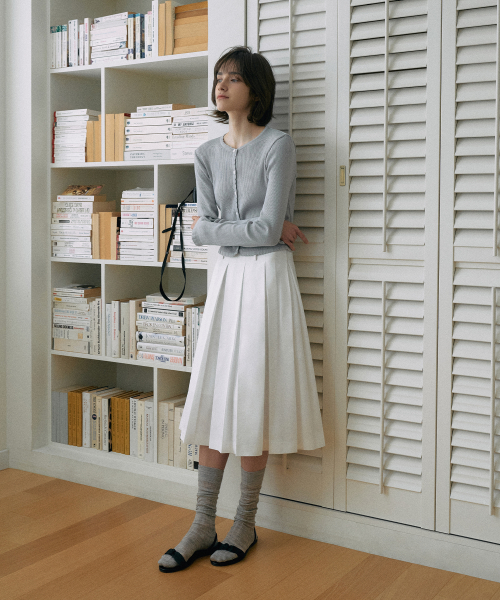 Cotton Pleats Midi Skirt[LMBESPSK5408]-Off-White