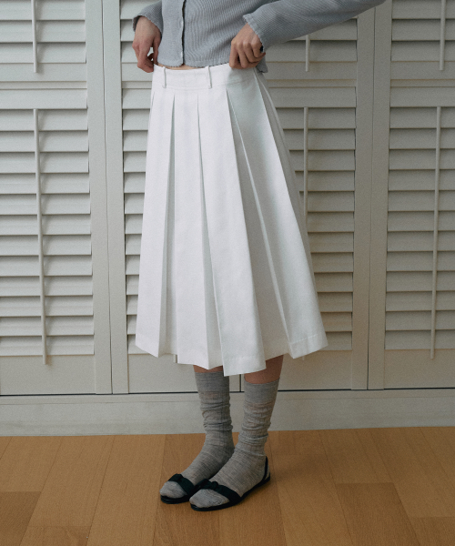 Cotton Pleats Midi Skirt[LMBESPSK5408]-Off-White