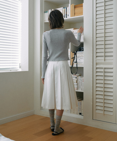 Cotton Pleats Midi Skirt[LMBESPSK5408]-Off-White