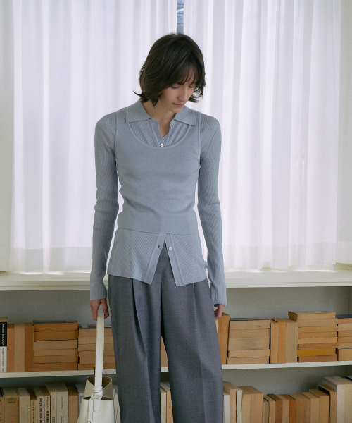 Ribbed Collar Cardigan Set-Up[LMBESPKN272]-3color