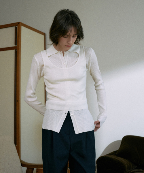 Ribbed Collar Cardigan Set-Up[LMBESPKN272]-3color
