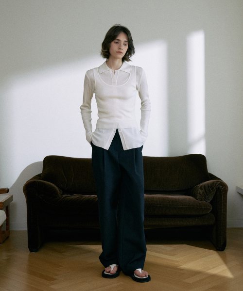 Ribbed Collar Cardigan Set-Up[LMBESPKN272]-3color