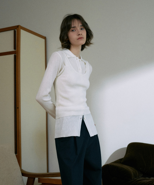 Ribbed Collar Cardigan Set-Up[LMBESPKN272]-3color