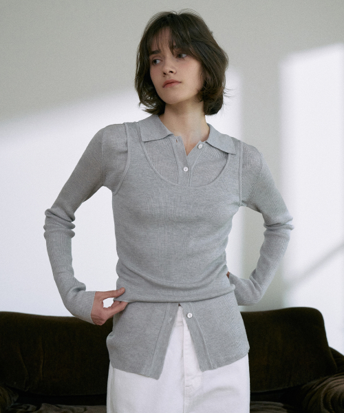 Ribbed Collar Cardigan Set-Up[LMBESPKN272]-3color