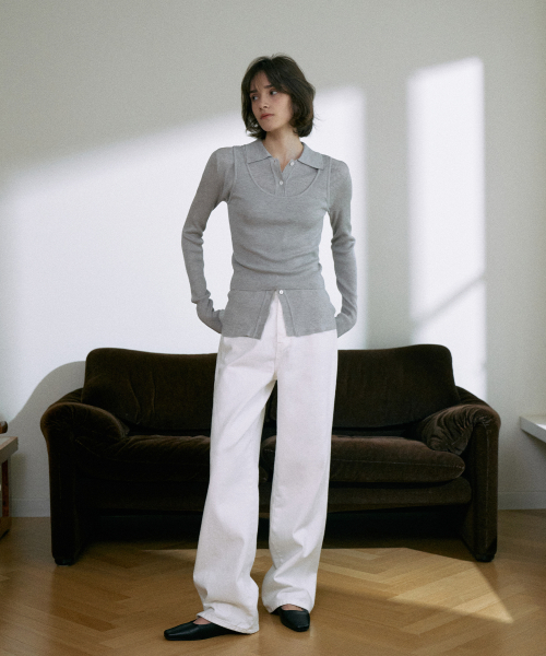 Ribbed Collar Cardigan Set-Up[LMBESPKN272]-3color