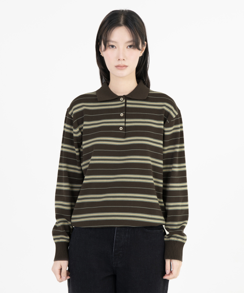 W Stripe Knit Pique, Brown