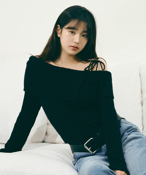 MOHAIR WOOL BLENDED OFF SHOULDER KNIT BLACK