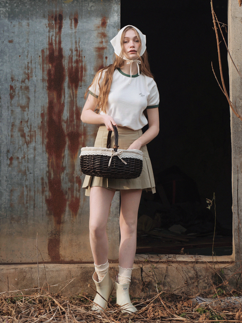 VELO pleats mini skirt_KHAKI