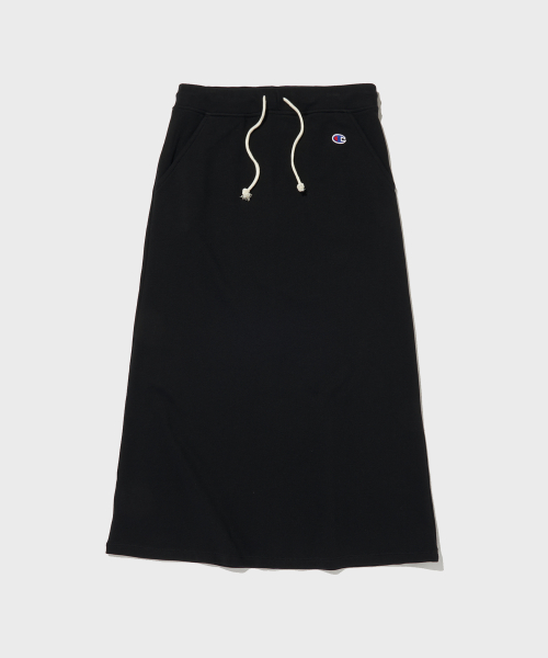 여성 C로고 롱 스트링 스커트 Black