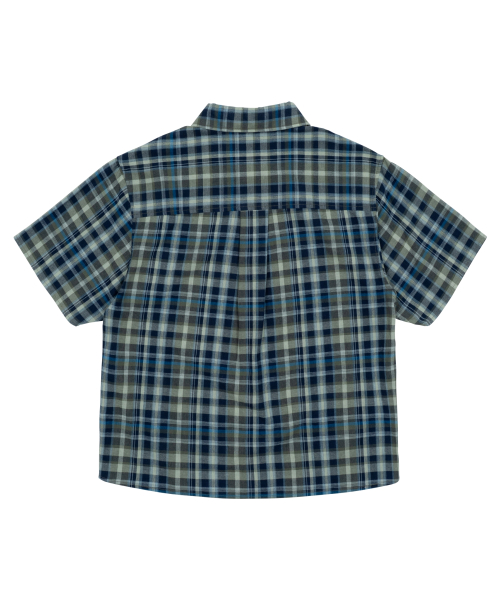 TCM mini logo check half shirts (blue)