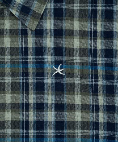 TCM mini logo check half shirts (blue)