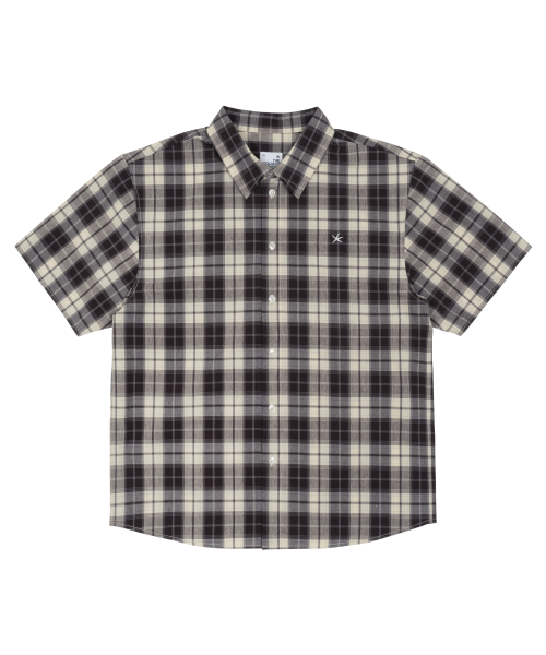TCM mini logo check half shirts (brown)