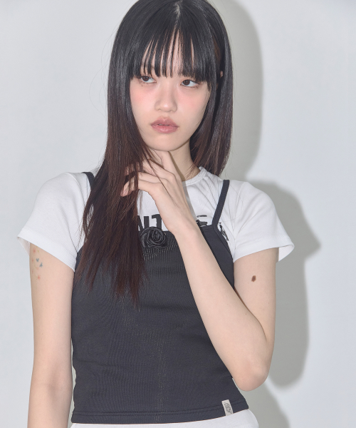 3-WAY LETTERING CORSAGE TEE (BLACK) F25QB106