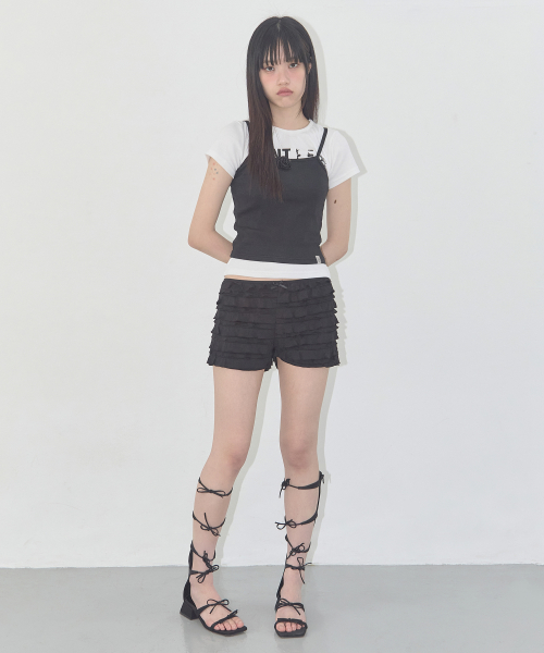 3-WAY LETTERING CORSAGE TEE (BLACK) F25QB106