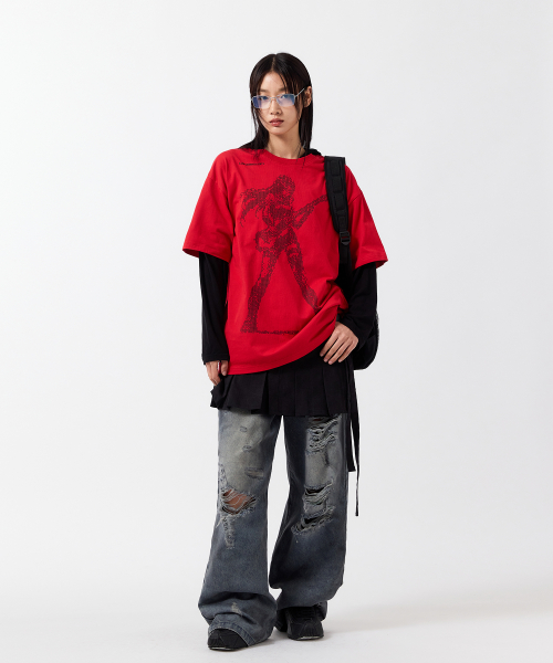 Dirty Washed Destroyed Denim Pants - BLUE