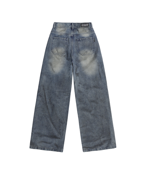 Dirty Washed Destroyed Denim Pants - BLUE