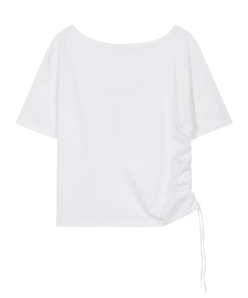 Ribbon shirring off-shoulder T-shirt White