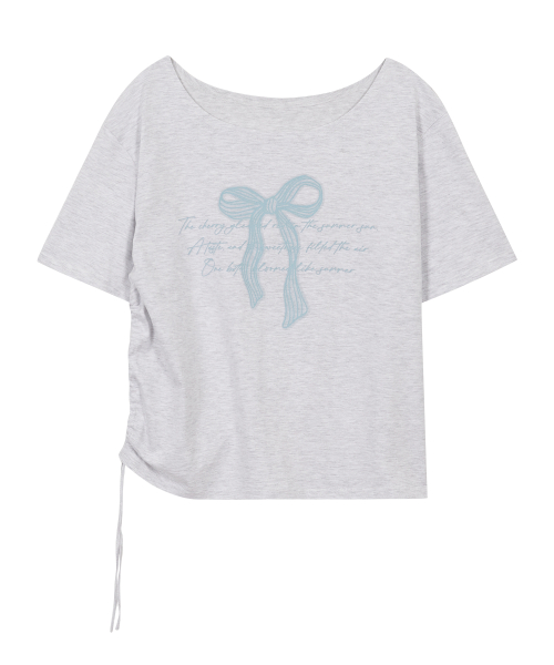 Ribbon shirring off-shoulder T-shirt Melange