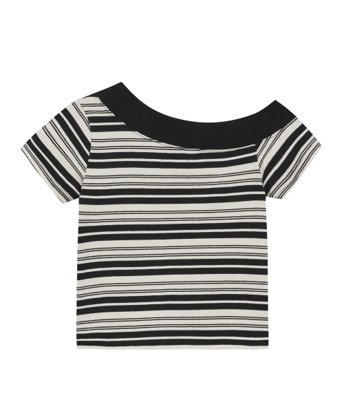 One Shoulder Stud Stripe Top Black Ivory
