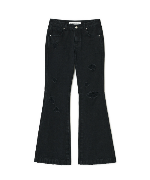 Distroyed Boots Cut Denim Pants, BLACK