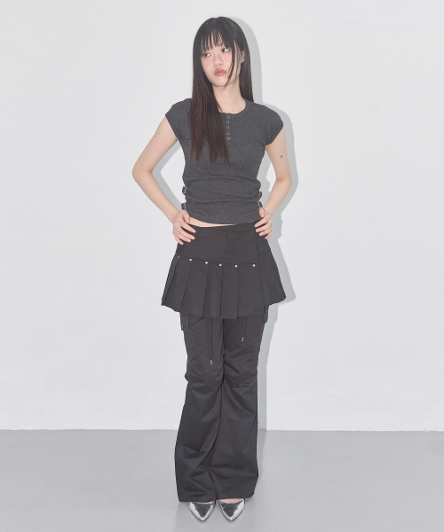 SIDE BUCKLE RIBBED TEE (CHARCOAL) F25QB110