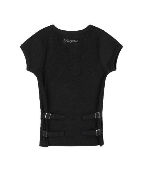 SIDE BUCKLE RIBBED TEE (CHARCOAL) F25QB110