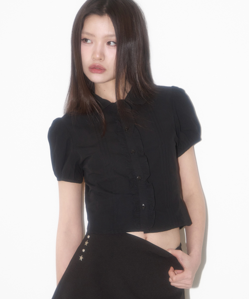 Pintuck Frill Blouse Black