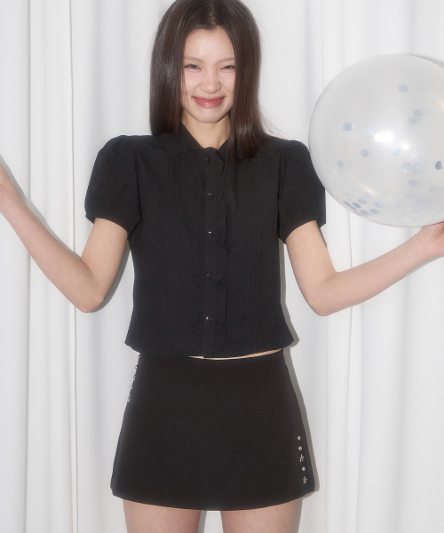 Pintuck Frill Blouse Black