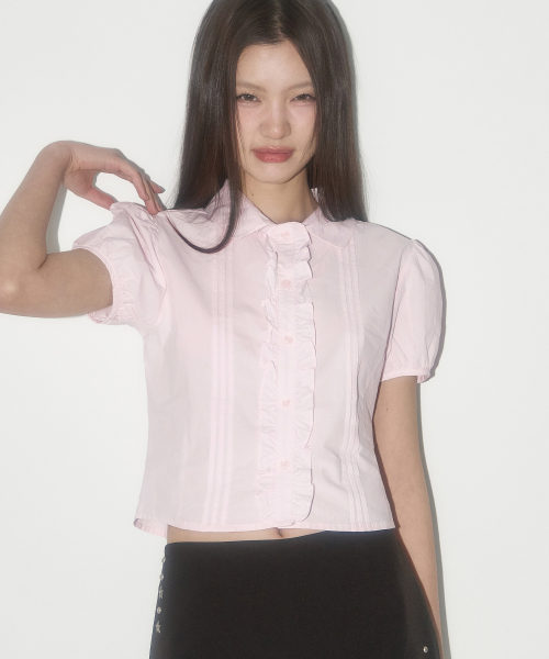 Pintuck Frill Blouse Pink