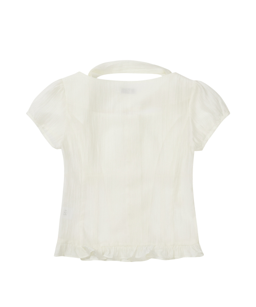 Ribbon Tie Square Neck Blouse Cream