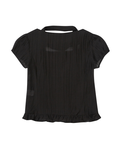 Ribbon Tie Square Neck Blouse Black