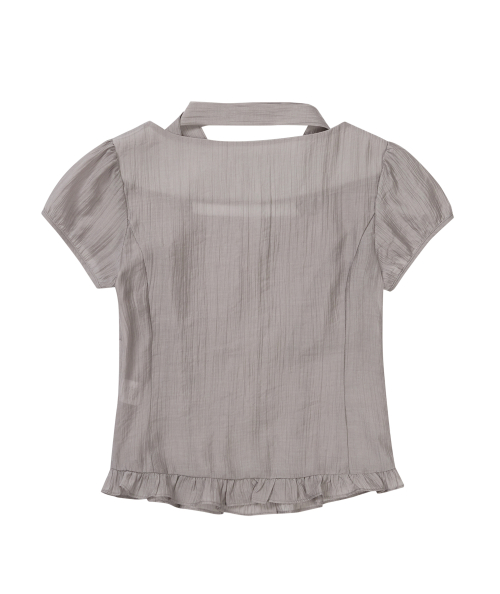 Ribbon Tie Square Neck Blouse - Gray