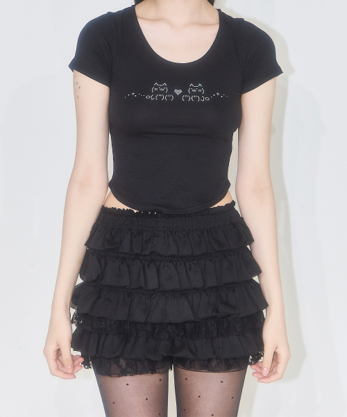 Cancan Frill Skirt Pants Black