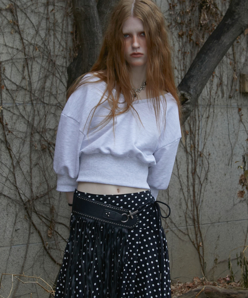 Crossed Crop Sweatshirt (MELANGE WHITE)