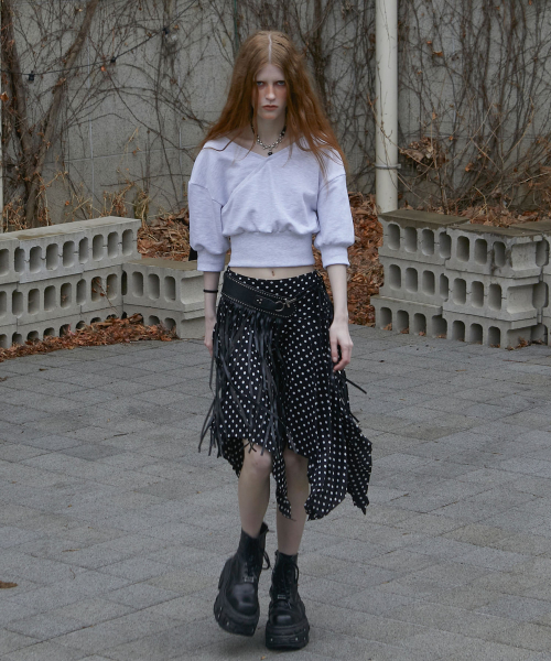 Crossed Crop Sweatshirt (MELANGE WHITE)