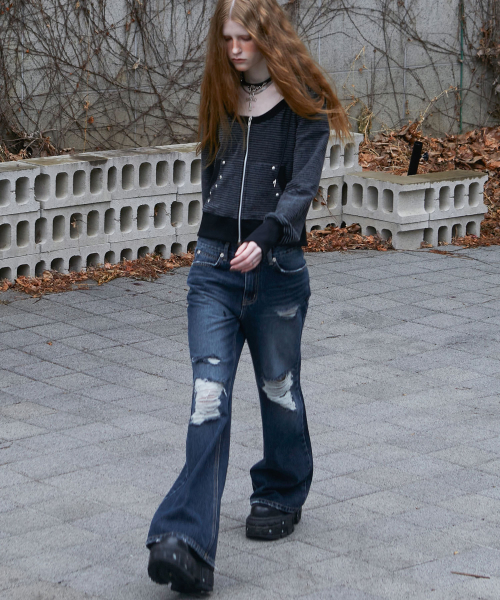 Destroyed Flared Jean (DEEP BLUE)