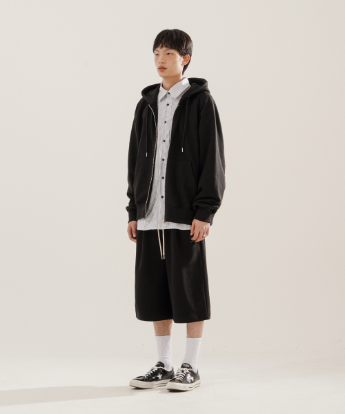 Luna Raglan Balloon Hood Zip Up Black KJHD2613