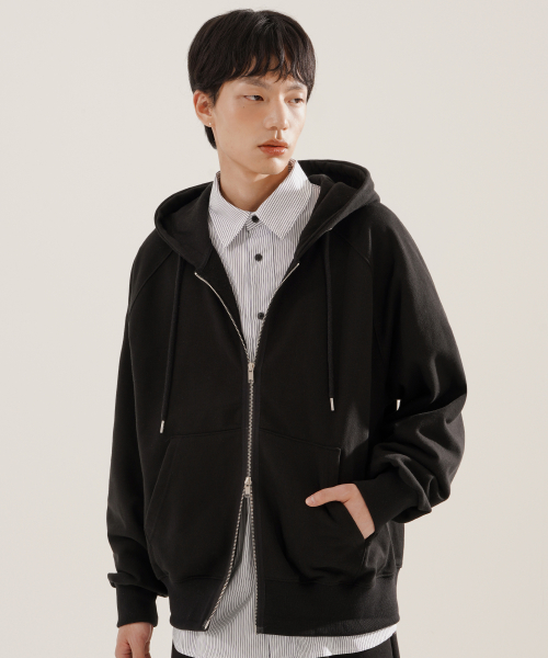 Luna Raglan Balloon Hood Zip Up Black KJHD2613