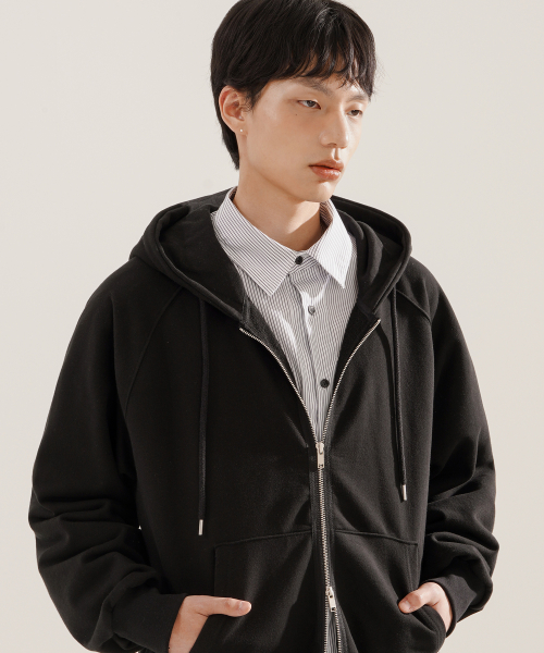 Luna Raglan Balloon Hood Zip Up Black KJHD2613